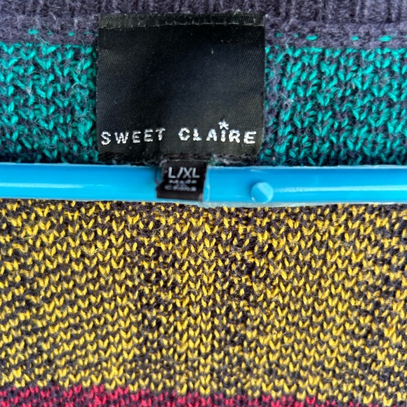Sweet Claire sweater long sleeves pockets multi-colored bold bright  Sz L-XL - Picture 2 of 6